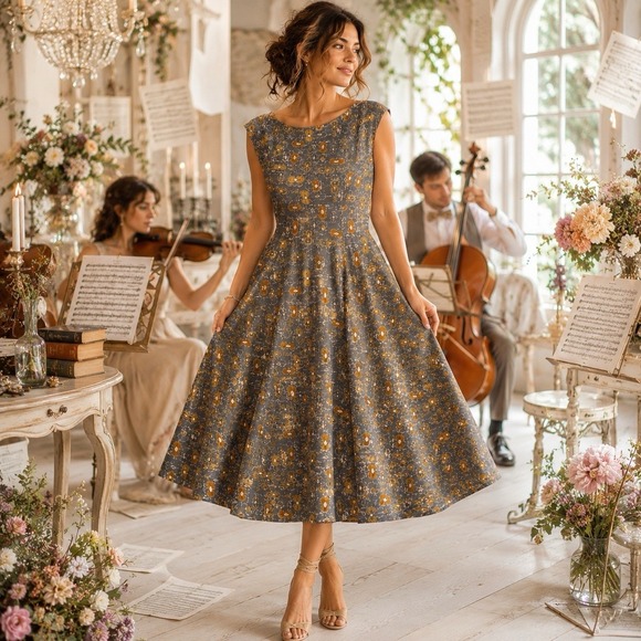 Effie’s Heart Dresses & Skirts - Effies Heart Violin Dress Fit Flare Pin Up Rockabilly Pockets Whimsical Retro M